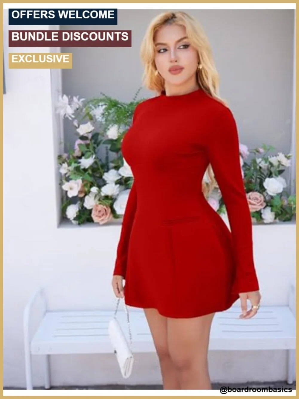 Women's Elegant Long Sleeve Mock Neck Backless Party Mini Dress Stretch A-Line